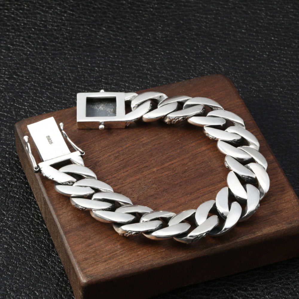 Men's Sterling Silver Carved Curb Chain Bracelet