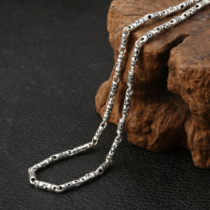 4 mm Men's Sterling Silver Carved Tube Chain 18"-30"