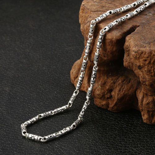 4 mm Men's Sterling Silver Carved Tube Chain 18"-30"