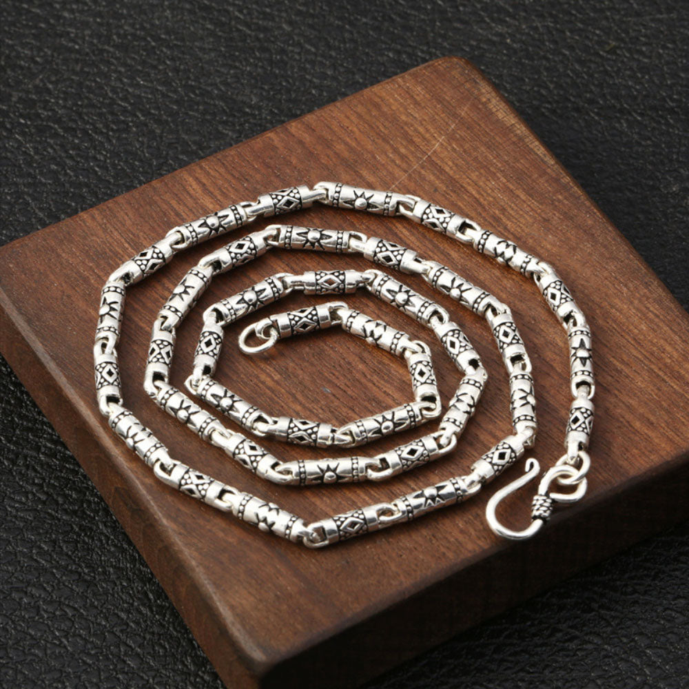 4 mm Men's Sterling Silver Carved Tube Chain 18"-30"