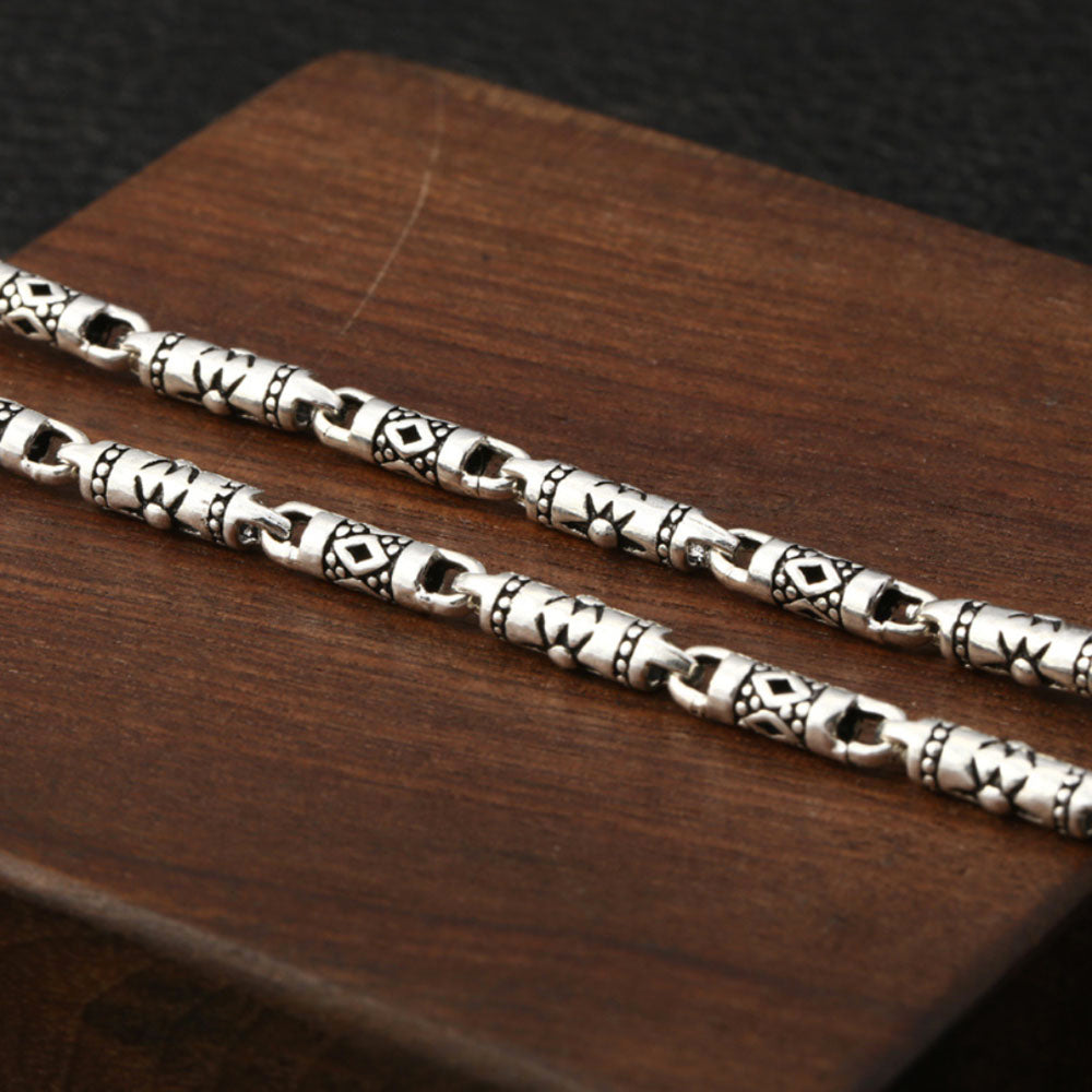 4 mm Men's Sterling Silver Carved Tube Chain 18"-30"