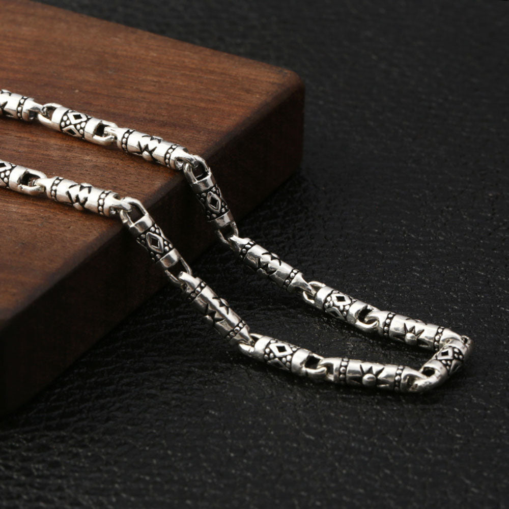 4 mm Men's Sterling Silver Carved Tube Chain 18"-30"