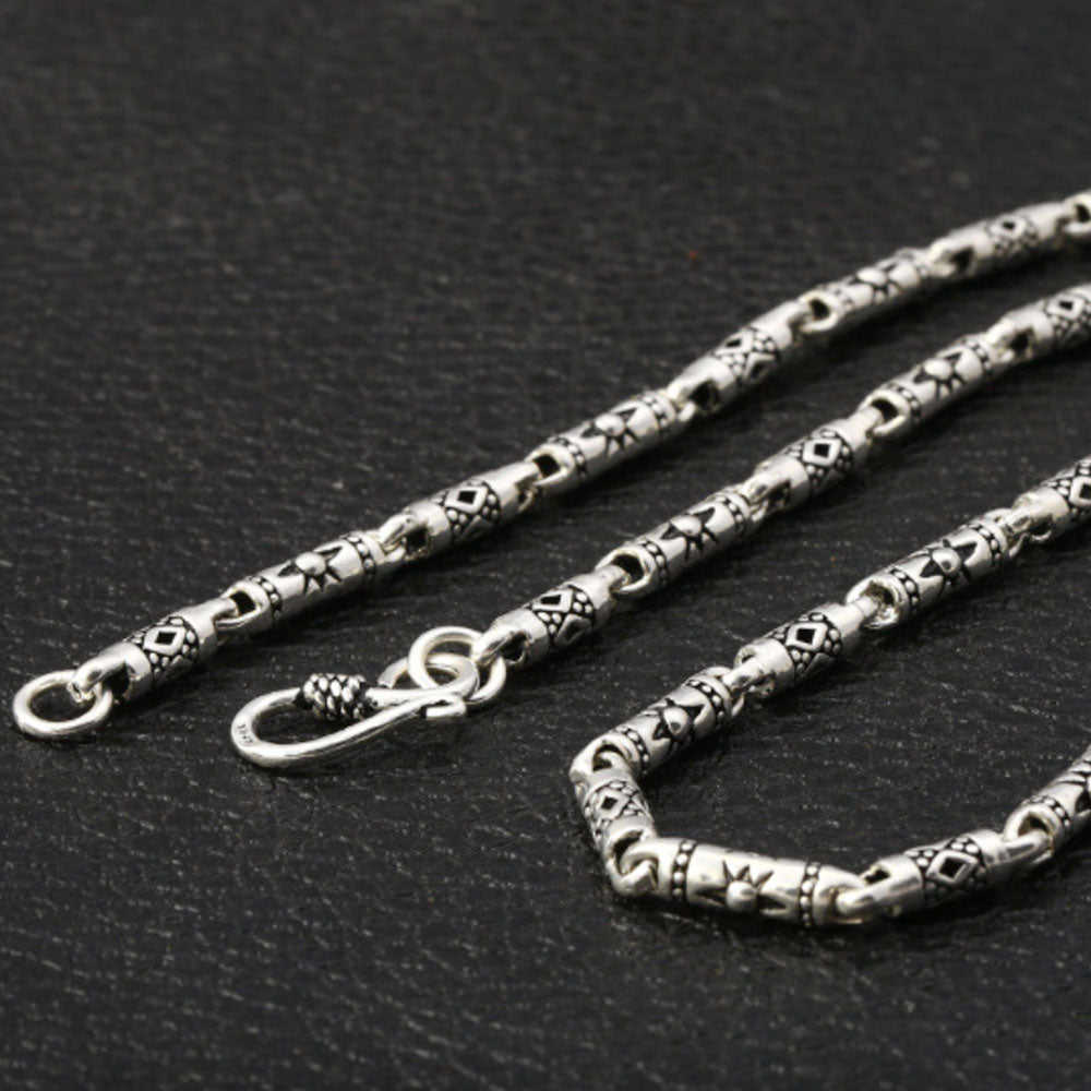 4 mm Men's Sterling Silver Carved Tube Chain 18"-30"