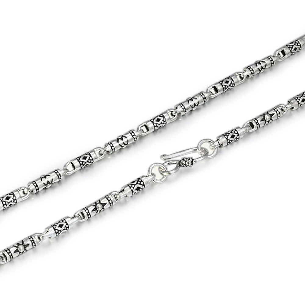 4 mm Men's Sterling Silver Carved Tube Chain 18"-30"