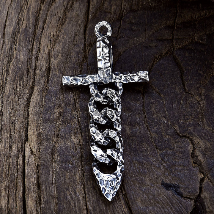 Men's Sterling Silver Chain Sword Pendant Necklace