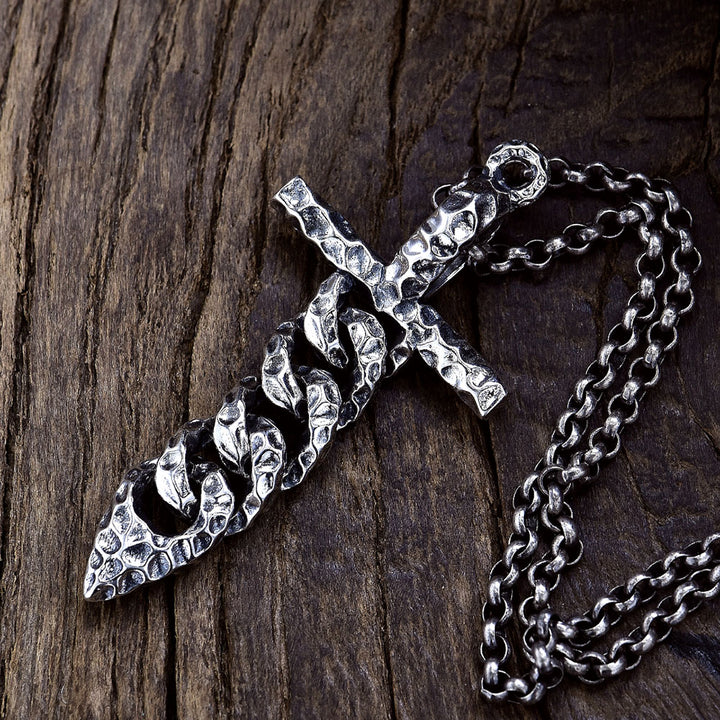 Men's Sterling Silver Chain Sword Pendant Necklace