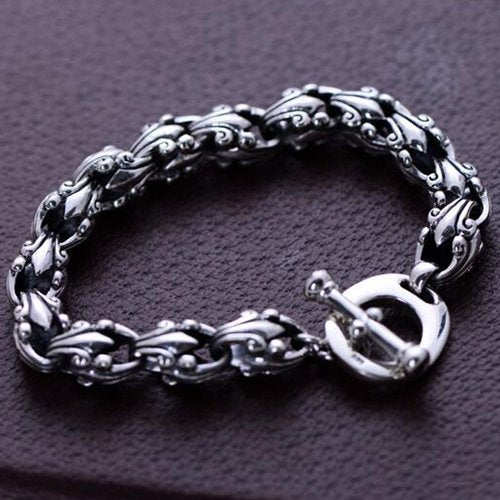 Men's Sterling Silver Cross Flora Bracelet