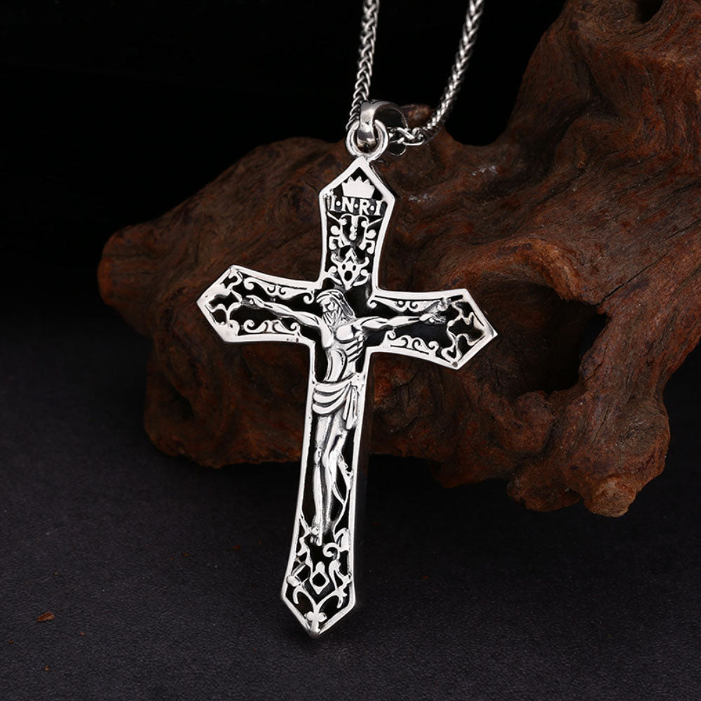 Men's Sterling Silver Crucifix Pendant Necklace