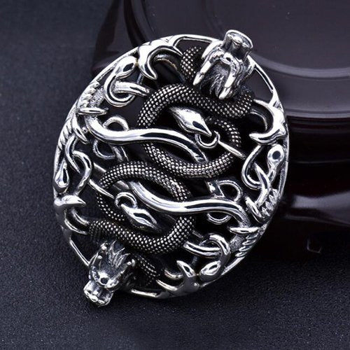 Men's Sterling Silver Double Dragon Belt Buckle