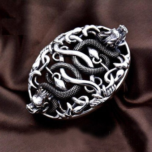 Men's Sterling Silver Double Dragon Belt Buckle