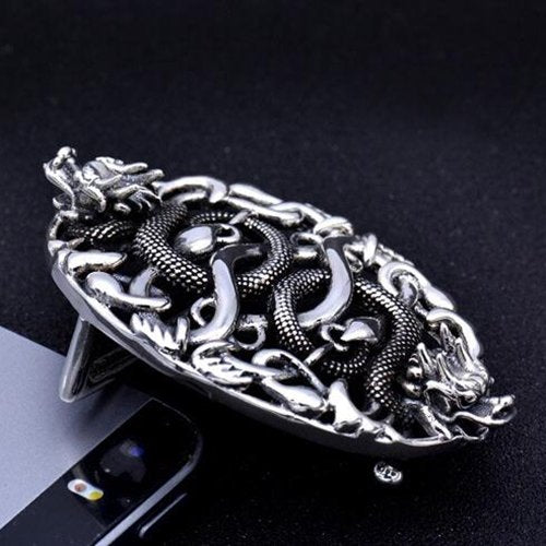 Men's Sterling Silver Double Dragon Belt Buckle