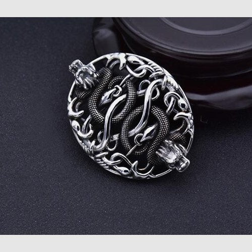 Men's Sterling Silver Double Dragon Belt Buckle