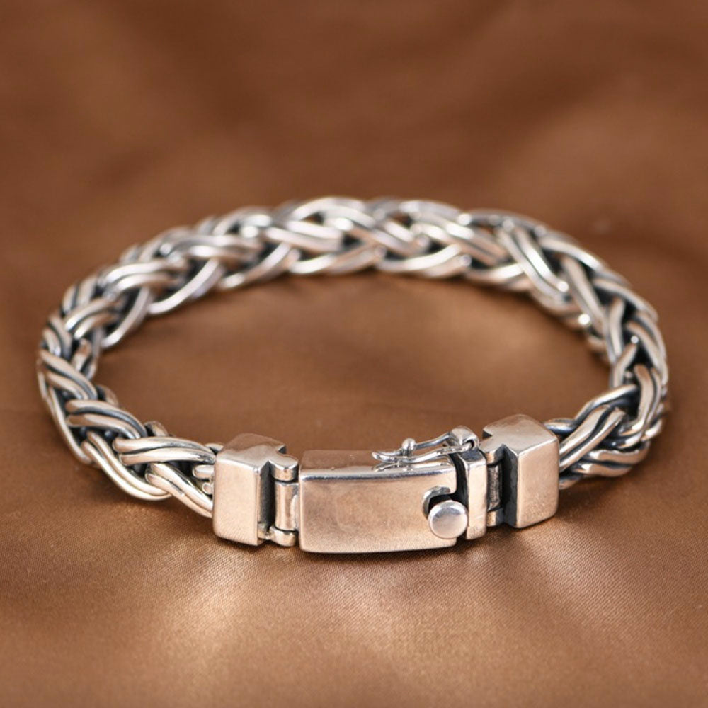 Men's Sterling Silver Double-Stand Braided Chain Bracelet