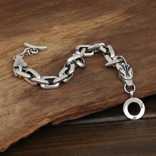 Men's Sterling Silver Dragon Heads Link Chain Bracelet