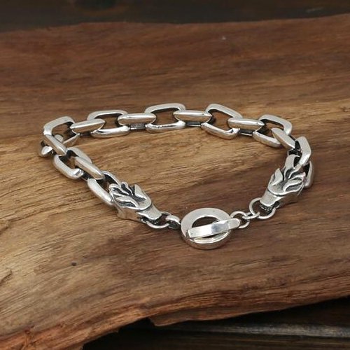 Men's Sterling Silver Dragon Heads Link Chain Bracelet