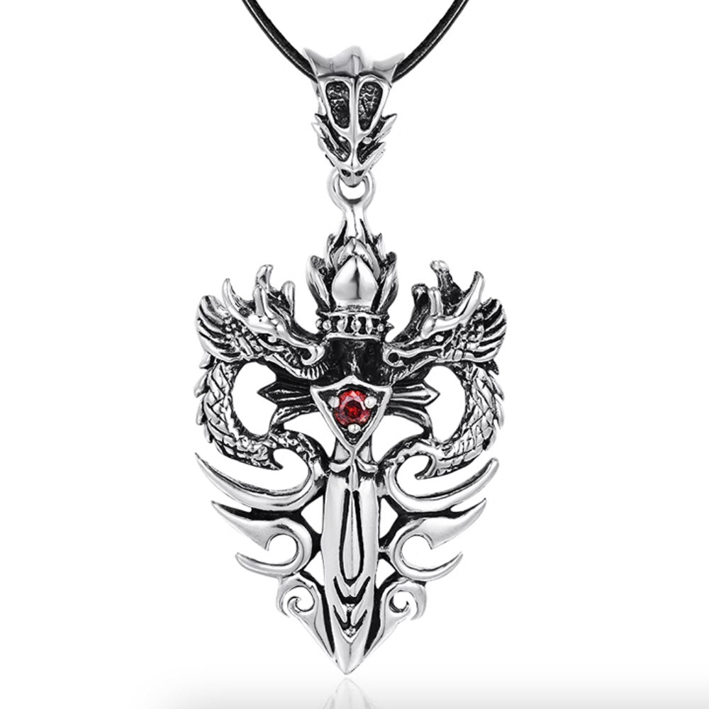 Men's Sterling Silver Dragon Sword Pendant Necklace