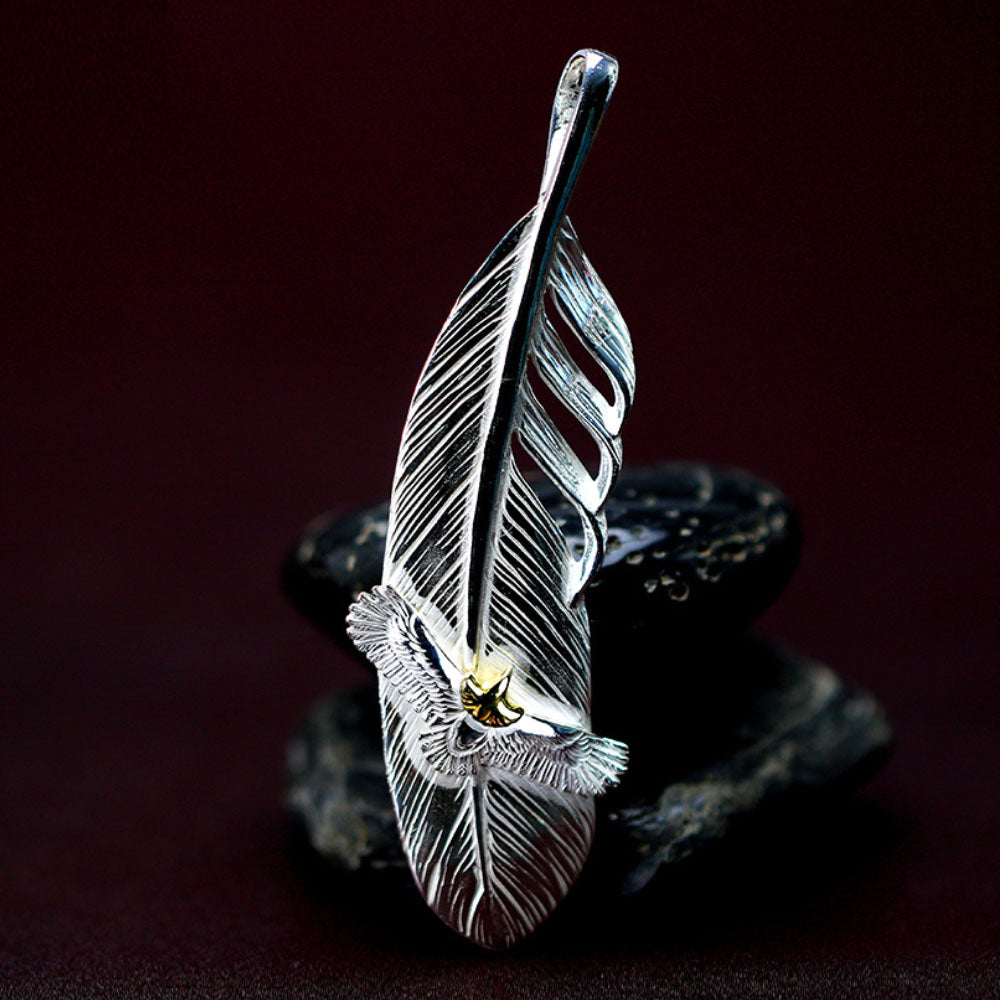 Men's Sterling Silver Eagle Feather Pendant Necklace