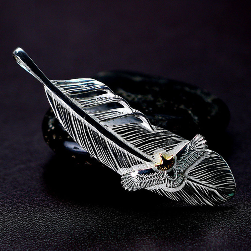 Men's Sterling Silver Eagle Feather Pendant Necklace