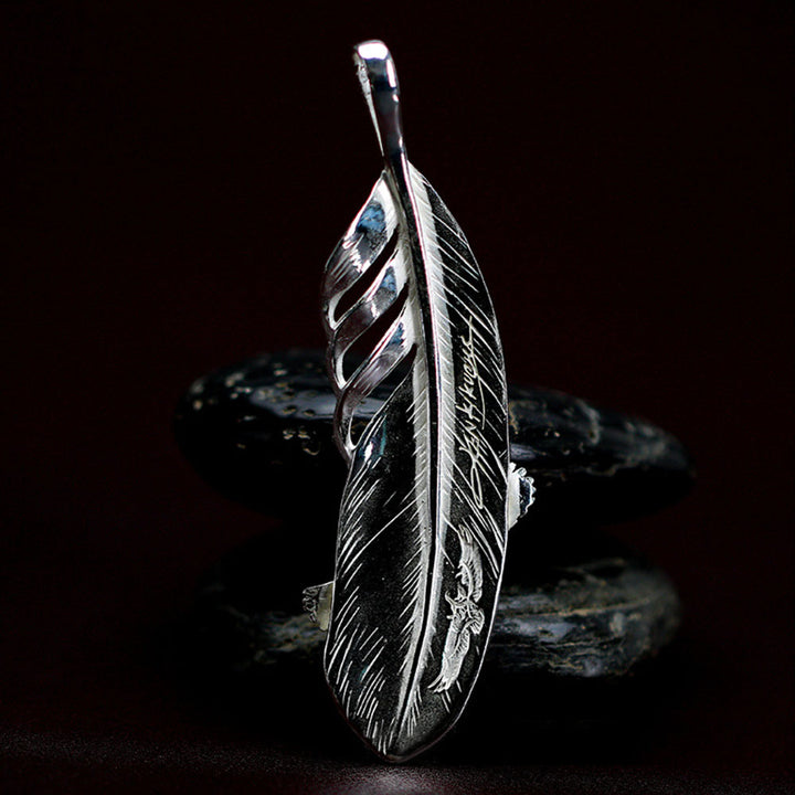 Men's Sterling Silver Eagle Feather Pendant Necklace