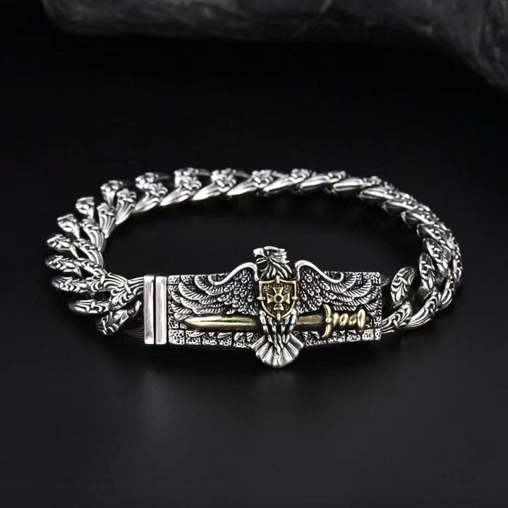 Men’s Sterling Silver Eagle Sword Cuban Link Bracelet