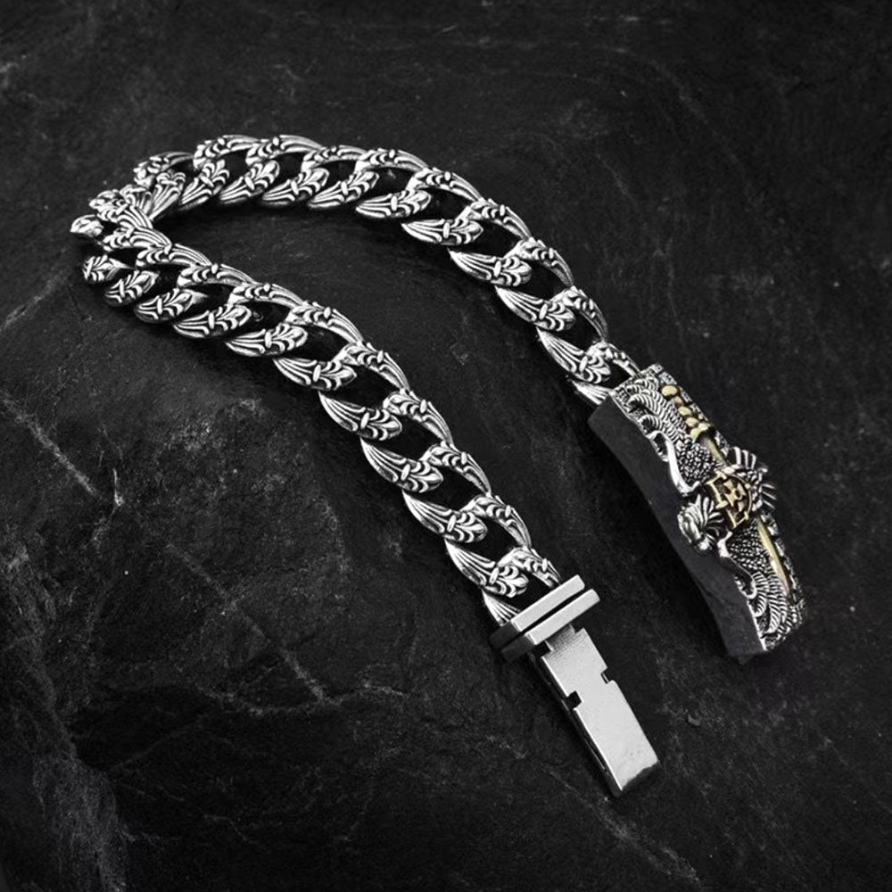 Men’s Sterling Silver Eagle Sword Cuban Link Bracelet