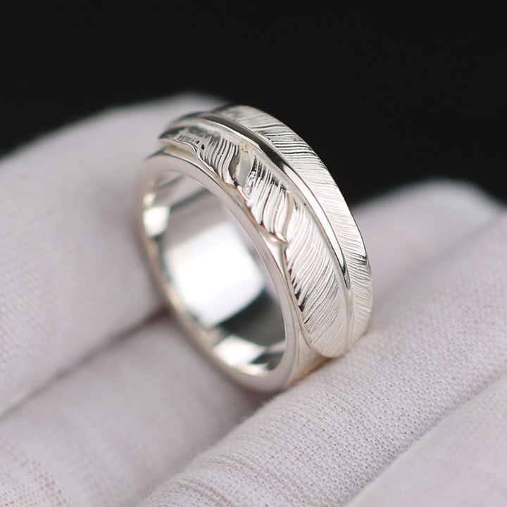 Men's Sterling Silver Feather Band Ring