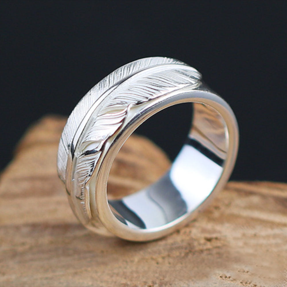 Men's Sterling Silver Feather Band Ring