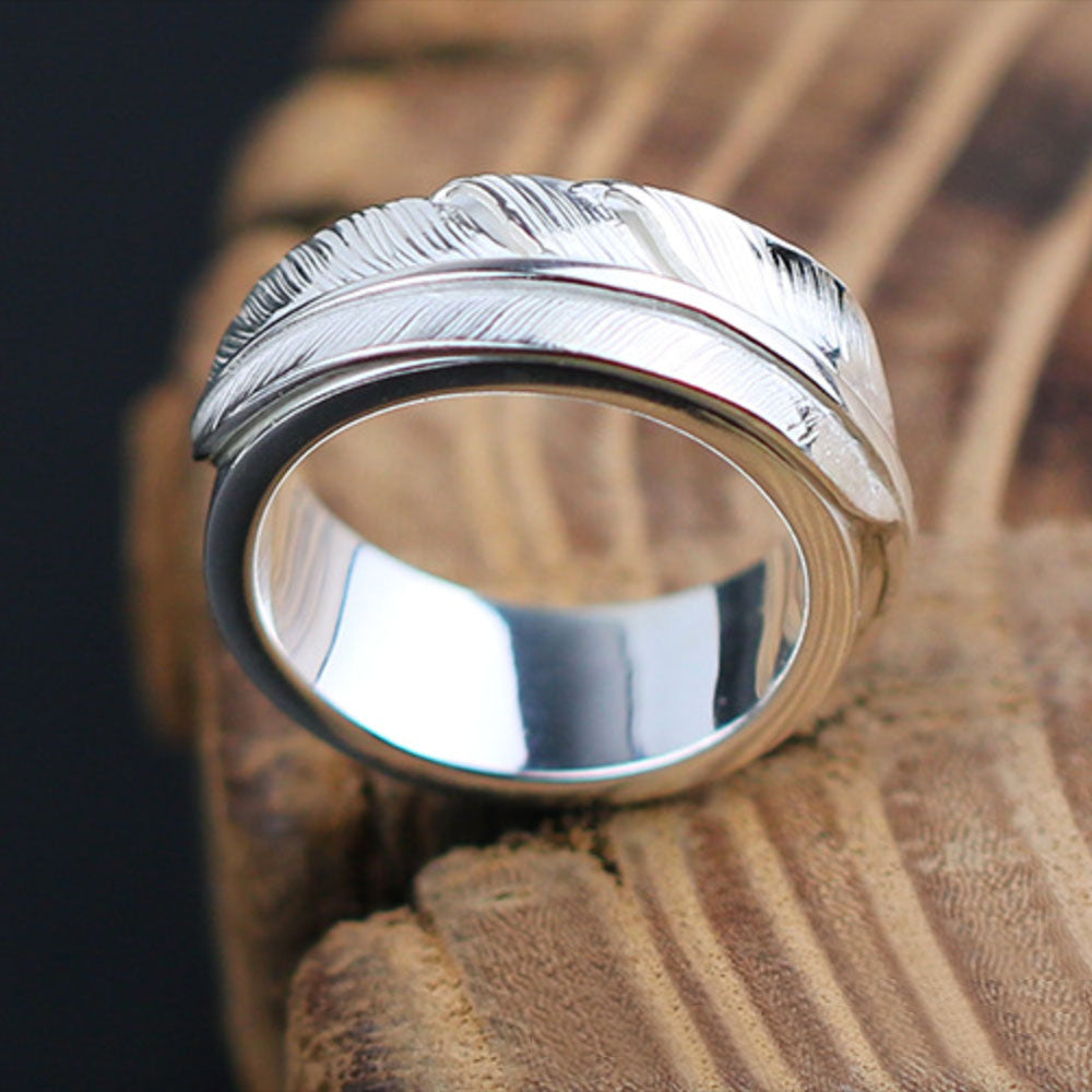 Men's Sterling Silver Feather Band Ring