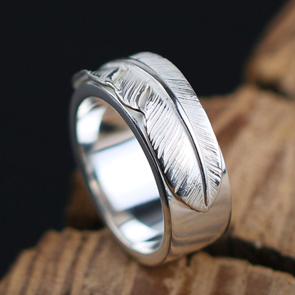 Men's Sterling Silver Feather Band Ring