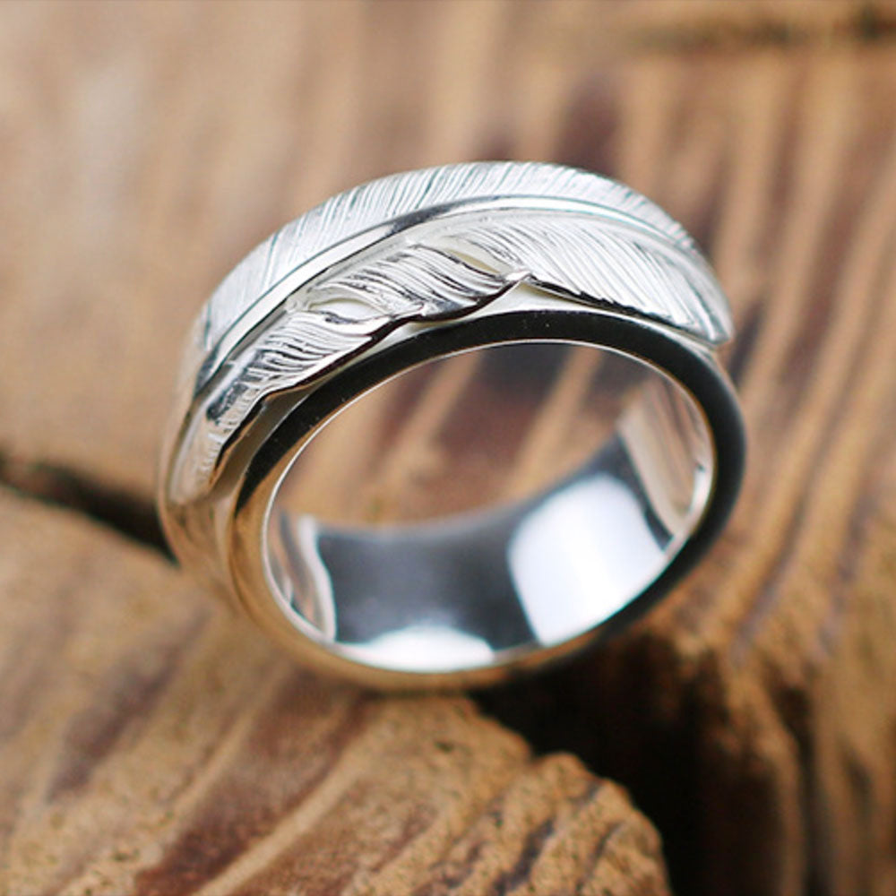 Men's Sterling Silver Feather Band Ring