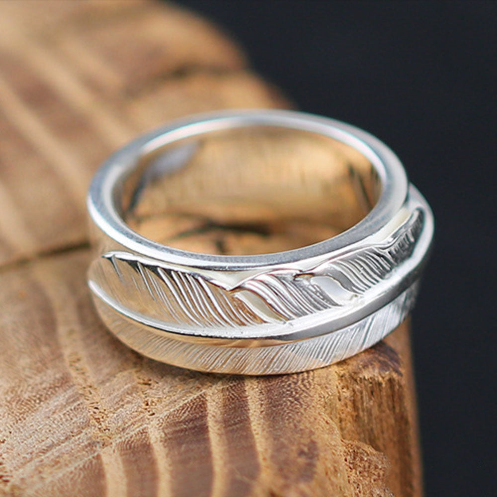 Men's Sterling Silver Feather Band Ring