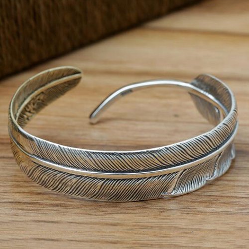 Men's Sterling Silver Two-Tone Feather Cuff Bracelet