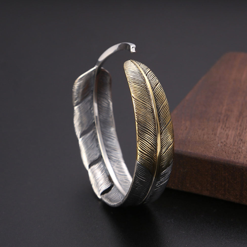 Men's Sterling Silver Two-Tone Feather Cuff Bracelet