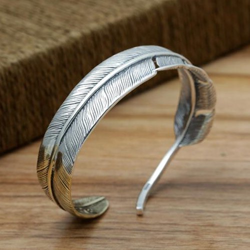 Men's Sterling Silver Two-Tone Feather Cuff Bracelet