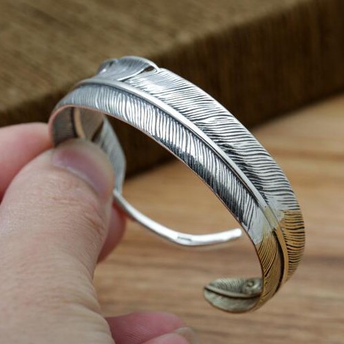 Men's Sterling Silver Two-Tone Feather Cuff Bracelet