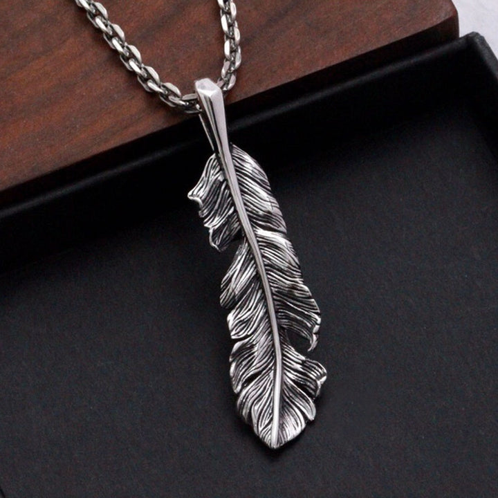 Men's Sterling Silver Feather Pendant Necklace