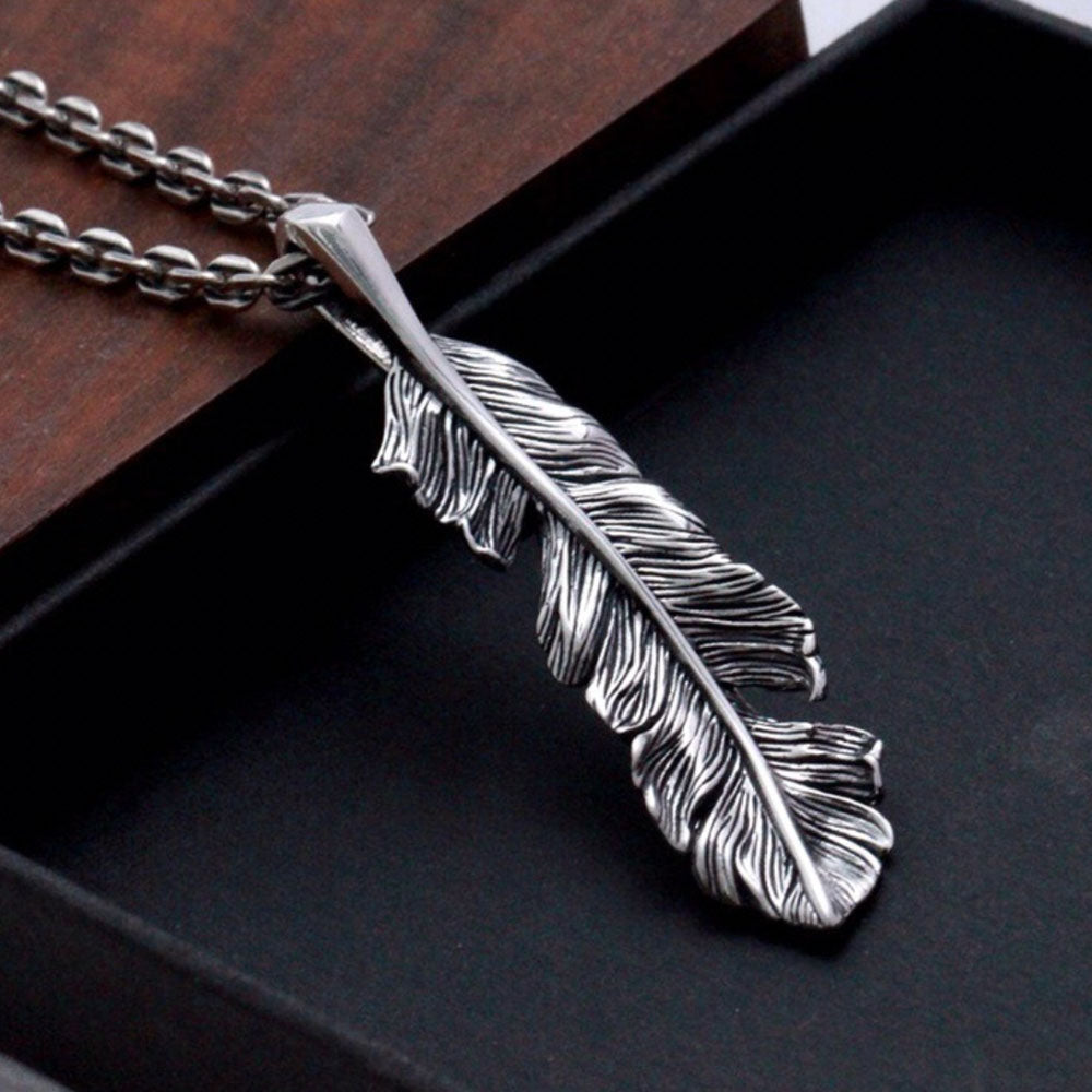 Men's Sterling Silver Feather Pendant Necklace