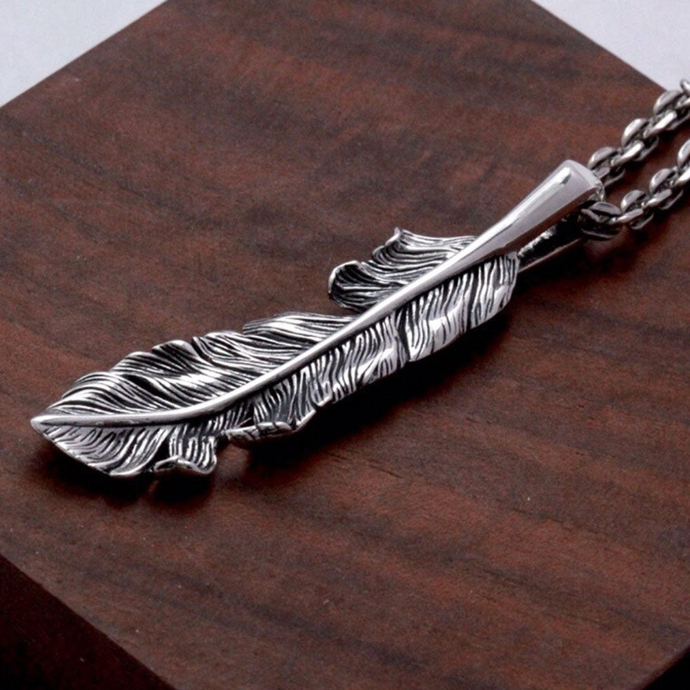 Men's Sterling Silver Feather Pendant Necklace