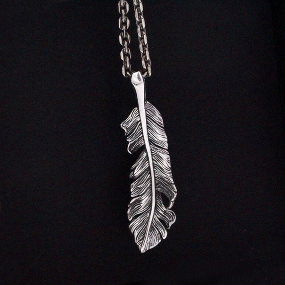 Men's Sterling Silver Feather Pendant Necklace