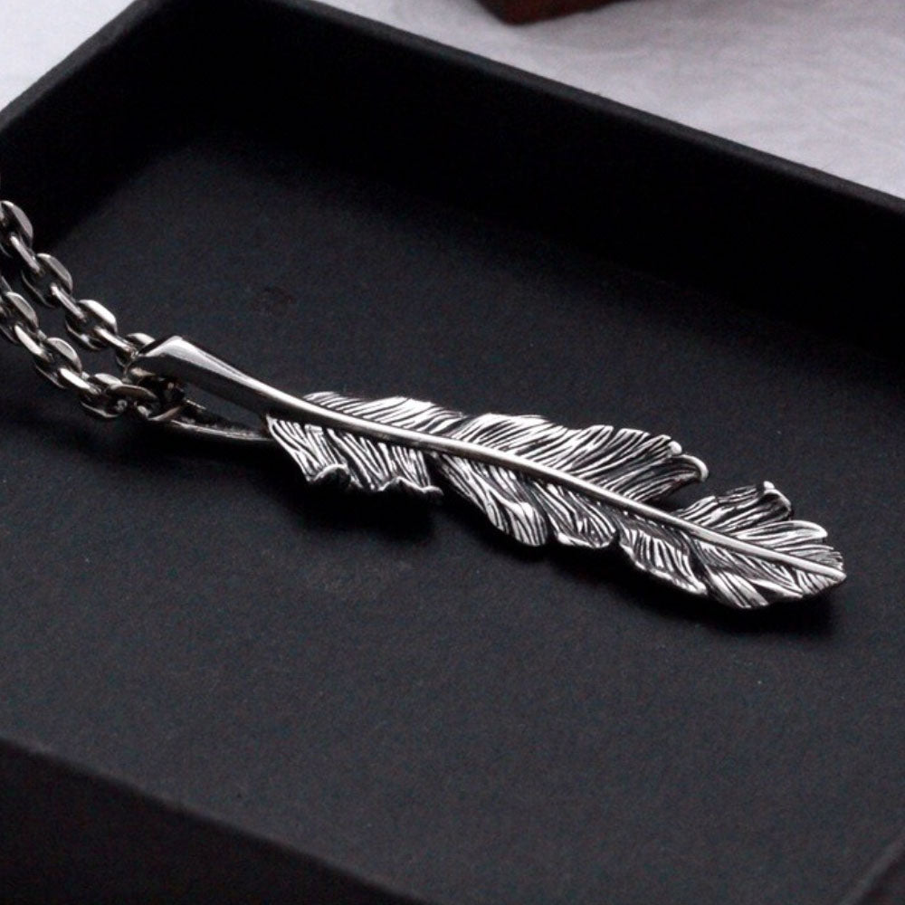 Men's Sterling Silver Feather Pendant Necklace