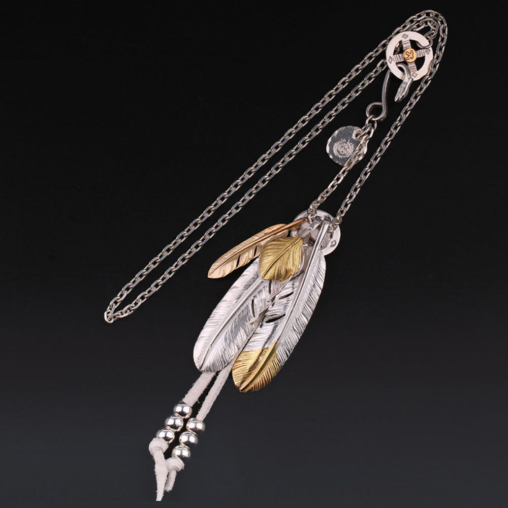 Men's Sterling Silver Feather Pendants Necklace Set