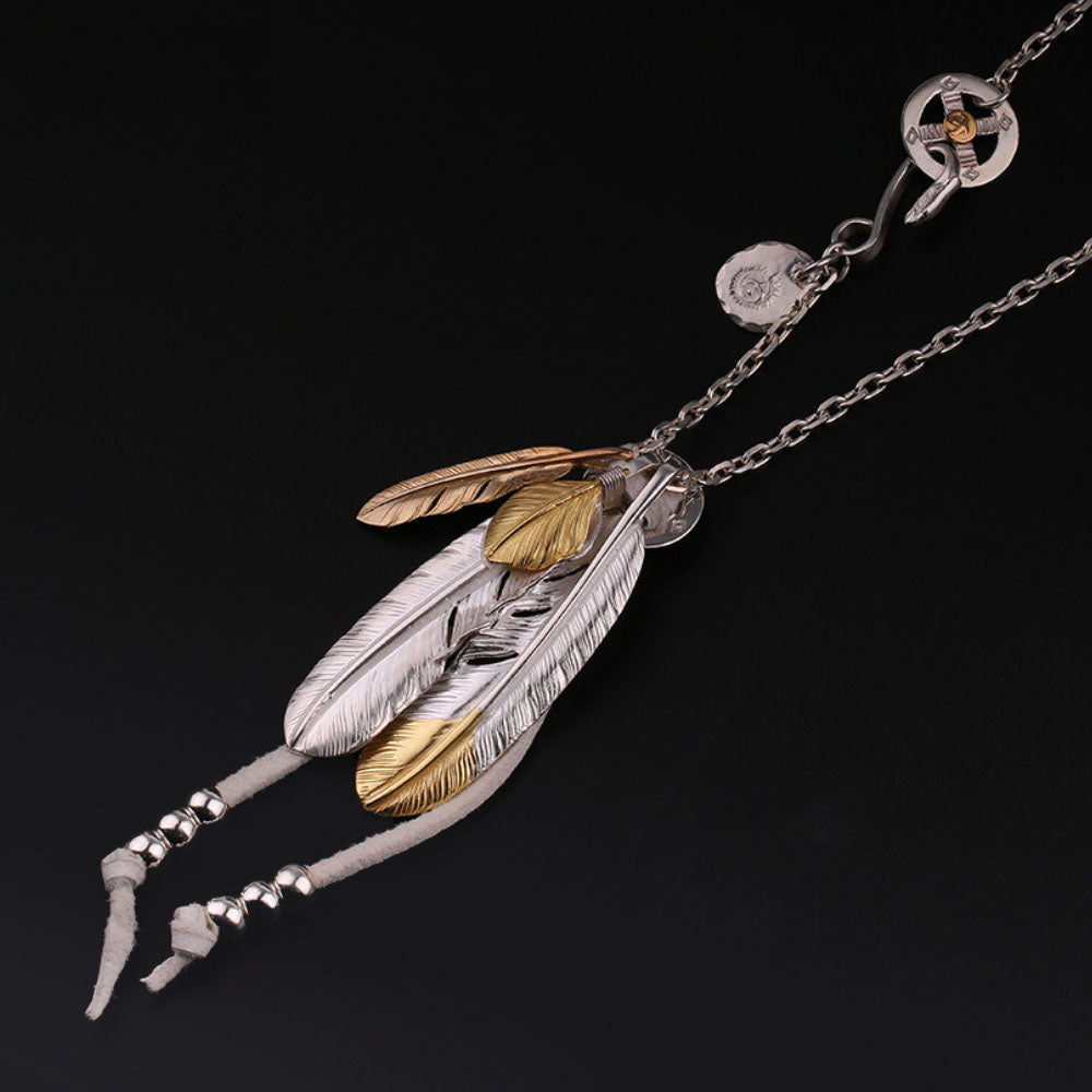 Men's Sterling Silver Feather Pendants Necklace Set