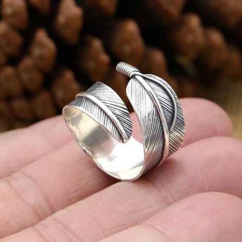 Men's Sterling Silver Feather Wrap Ring