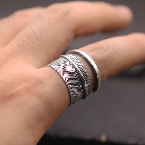 Men's Sterling Silver Feather Wrap Ring