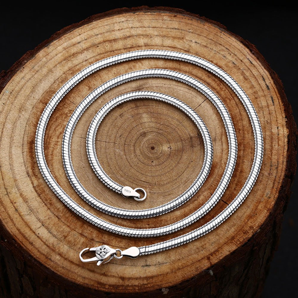 Men's Sterling Silver Rimmed Flat Snake Chain 20"-28"