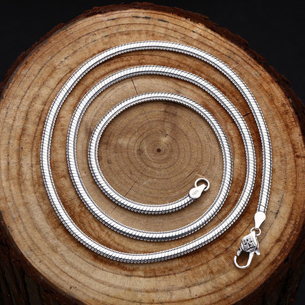 Men's Sterling Silver Rimmed Flat Snake Chain 20"-28"