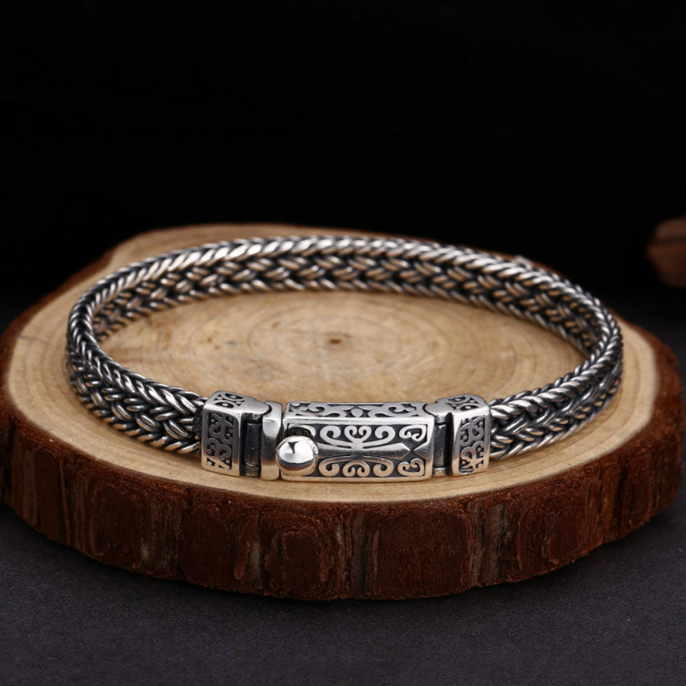 Men's Sterling Silver Fleur Braided Bracelet