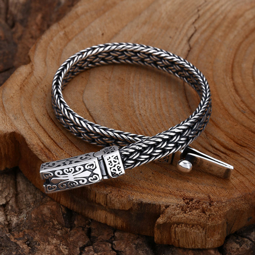 Men's Sterling Silver Fleur Braided Bracelet