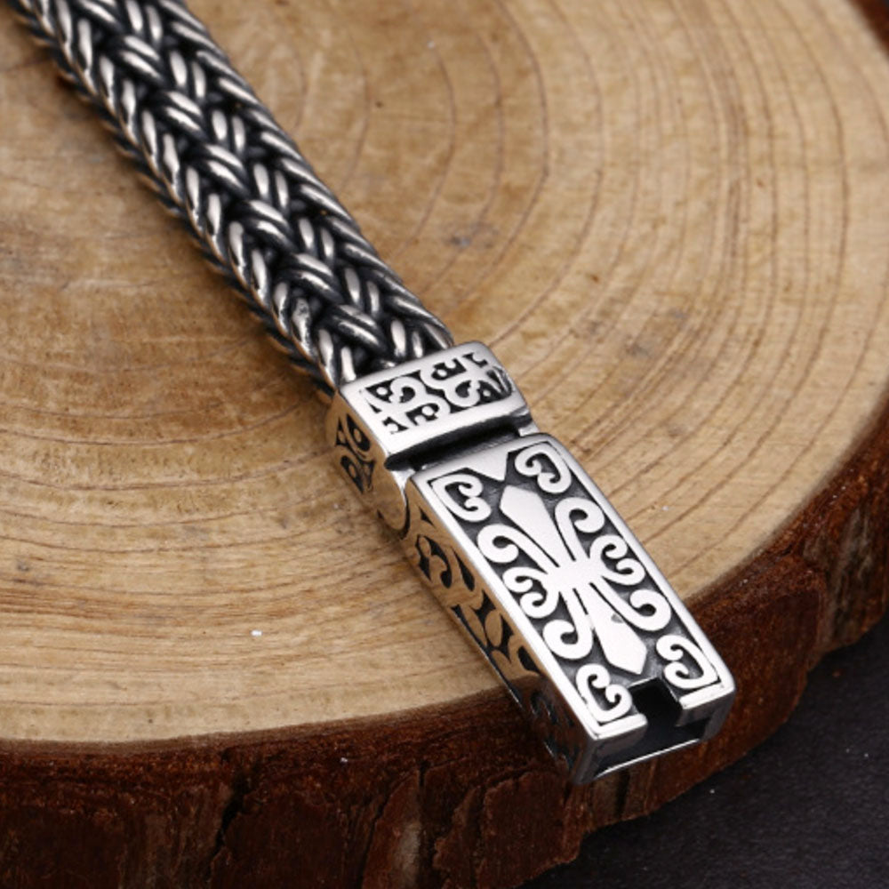 Men's Sterling Silver Fleur Braided Bracelet