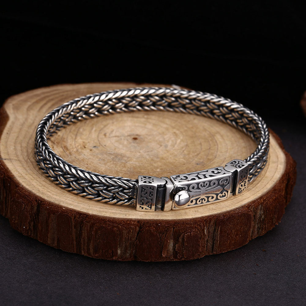 Men's Sterling Silver Fleur Braided Bracelet